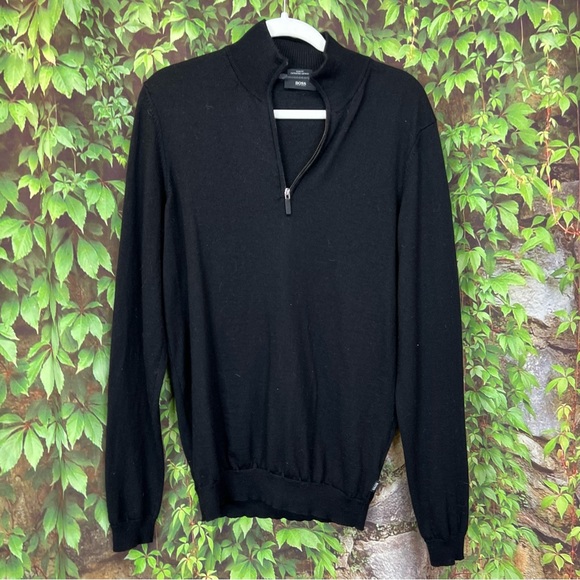 BOSS HUGO BOSS Black Quarter Zip Merino Wool Sweater, XL - Picture 3 of 9